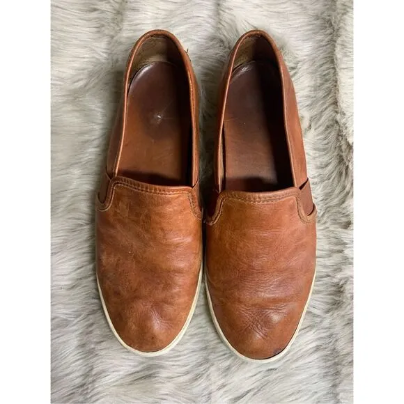 Frye Ivy Slip On Comfort Sneakers, Women's size 9M Cognac, Distressed leather