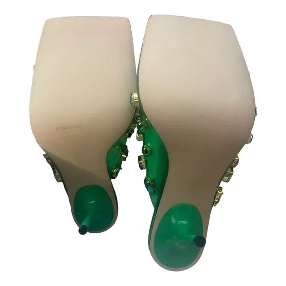 Good American Jeweled Emma Slip Heels Mules Diamonds Summer Green Size 10.5