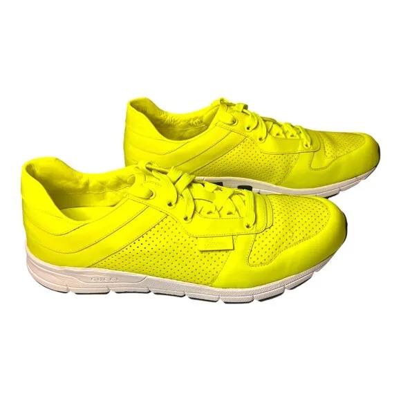 Gucci GG Neon Yellow Leather Sneakers Trainers Shoes Low Top Men's US 10/EU 43
