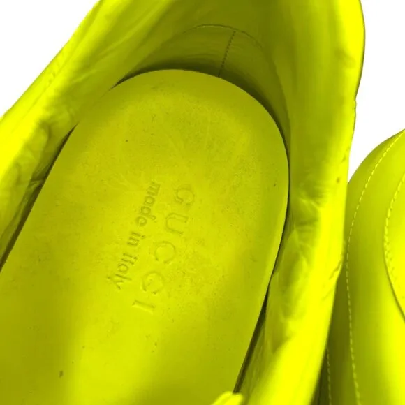 Gucci GG Neon Yellow Leather Sneakers Trainers Shoes Low Top Men's US 10/EU 43