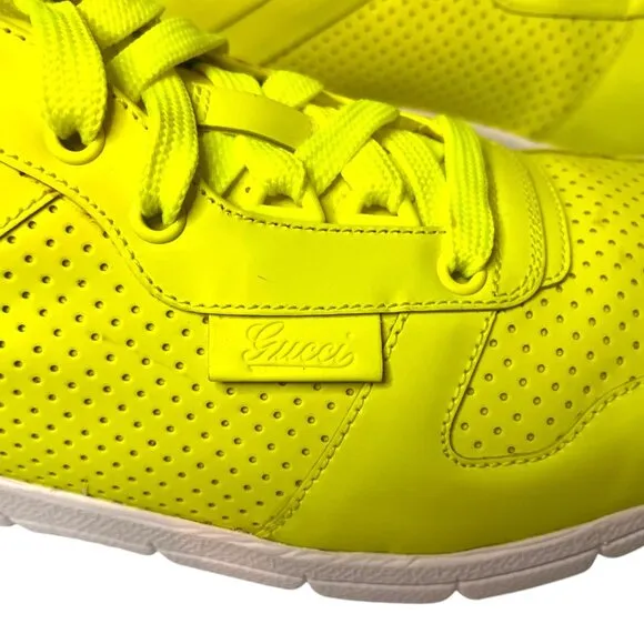 Gucci GG Neon Yellow Leather Sneakers Trainers Shoes Low Top Men's US 10/EU 43
