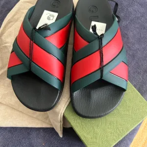 Gucci Red and Green Crossover Strap Sandals