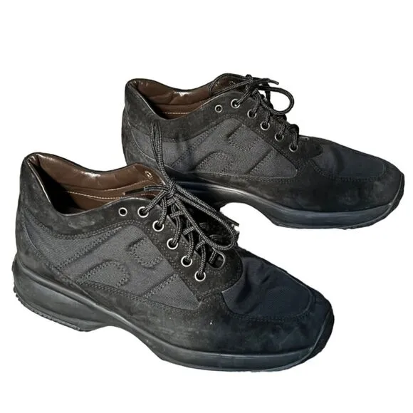 Hogan Interactive Sneakers Womens 8 Black Suede Low Top Lace Up Athletic Shoes
