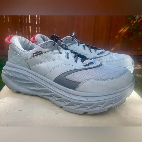 Hoka One Bondi L GTX Gore-Tex Blue Leather Running Shoe Men size 10.5 Women 11.5
