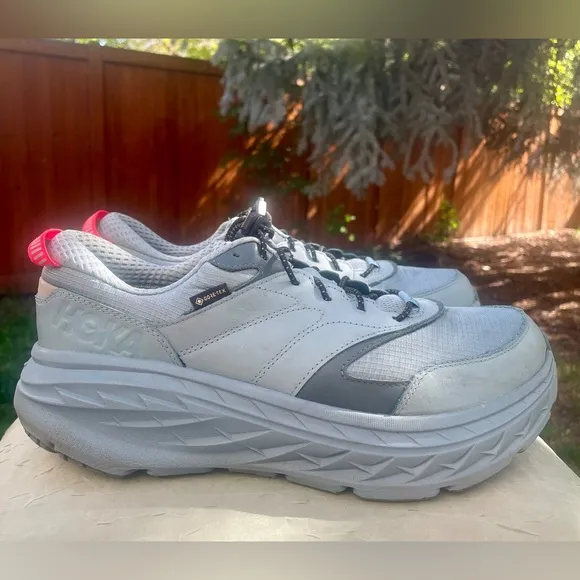 Hoka One Bondi L GTX Gore-Tex Blue Leather Running Shoe Men size 10.5 Women 11.5
