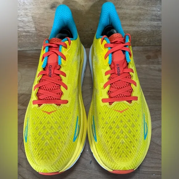 Hoka One One Clifton 9 Mens Size 12 Running Shoes Sneakers Passion Fruit Maize