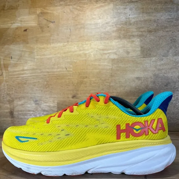 Hoka One One Clifton 9 Mens Size 12 Running Shoes Sneakers Passion Fruit Maize