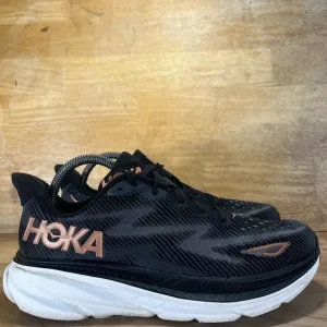 Hoka One One Clifton 9 Womens Size 9 (B) Running Shoes Sneakers Black Gold