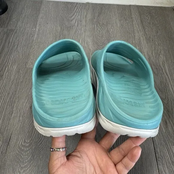 Hoka One One Men's 10 Teal Blue White Ora Recovery Slides Comfort Sandals