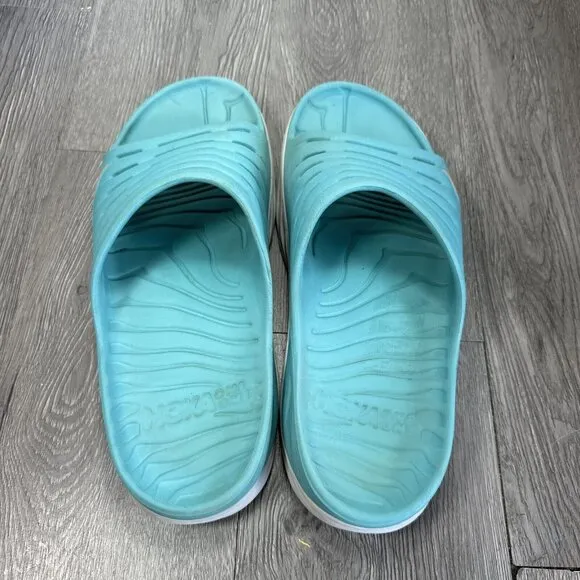 Hoka One One Men's 10 Teal Blue White Ora Recovery Slides Comfort Sandals