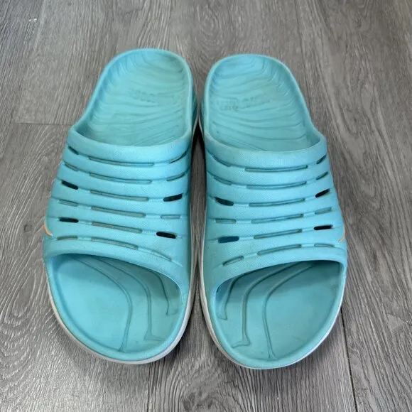 Hoka One One Men's 10 Teal Blue White Ora Recovery Slides Comfort Sandals