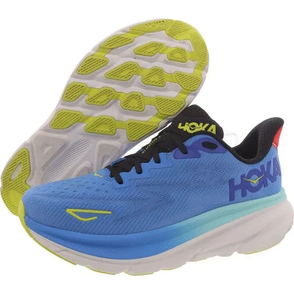 Hoka One One Mens Clifton 9 Blue Fitness Workout Running Shoes Sneakers New