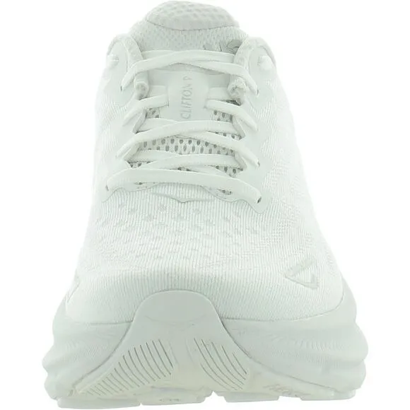 Hoka One One Mens Clifton 9 White Fitness Workout Running Shoes Sneakers Used