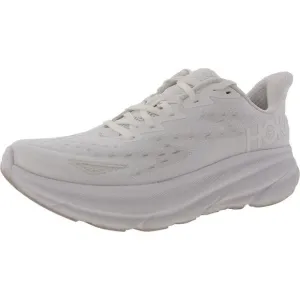 Hoka One One Mens Clifton 9 White Fitness Workout Running Shoes Sneakers Used