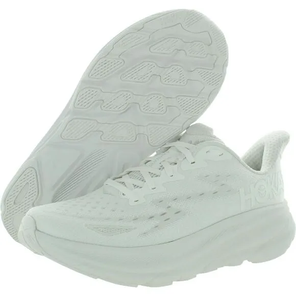 Hoka One One Mens Clifton 9 White Fitness Workout Running Shoes Sneakers Used
