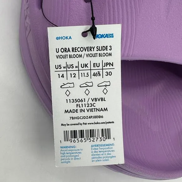 Hoka One One Men's Ora Recovery Slide 3 Comfort Sandals Violet Bloom Size 12