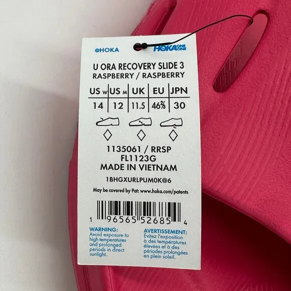 Hoka One One Mens Ora Recovery Slide 3 Slip On Comfort Sandals Raspberry Size 12