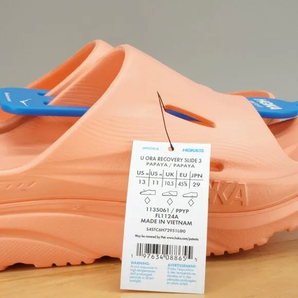 Hoka One One Ora Recovery Slide 3 Mens Size 11 Papaya Comfort Sandals NEW