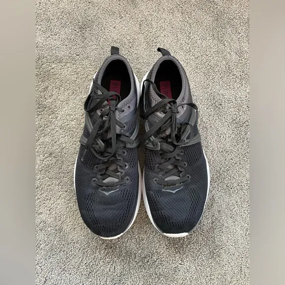 Hoka One One Ultra Marathon Cushioned Tivra Black Running Fitness Shoes Size 9