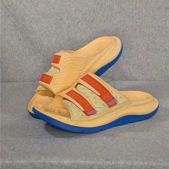 Hoka ORA Luxe Recovery Open Toe Slide Sandals Unisex M 9 W 11 Peach Impala Blue