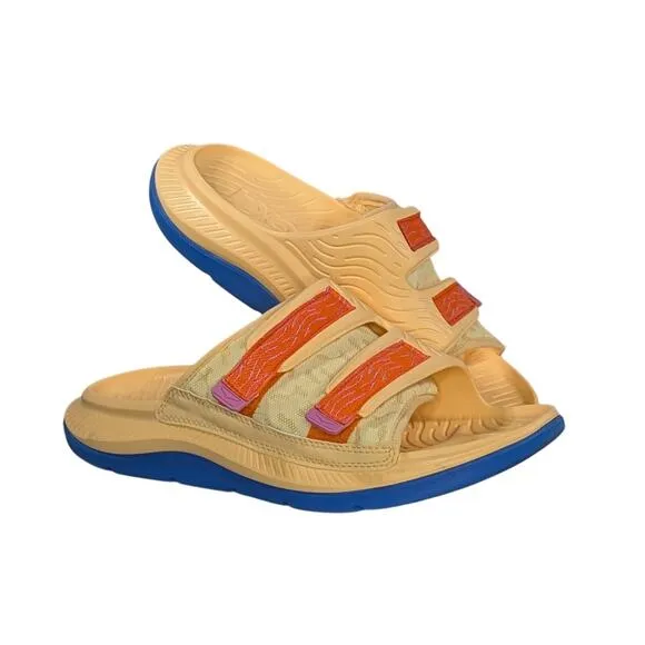 Hoka ORA Luxe Recovery Open Toe Slide Sandals Unisex M 9 W 11 Peach Impala Blue
