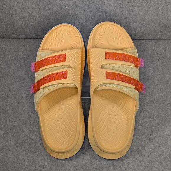 Hoka ORA Luxe Recovery Open Toe Slide Sandals Unisex M 9 W 11 Peach Impala Blue