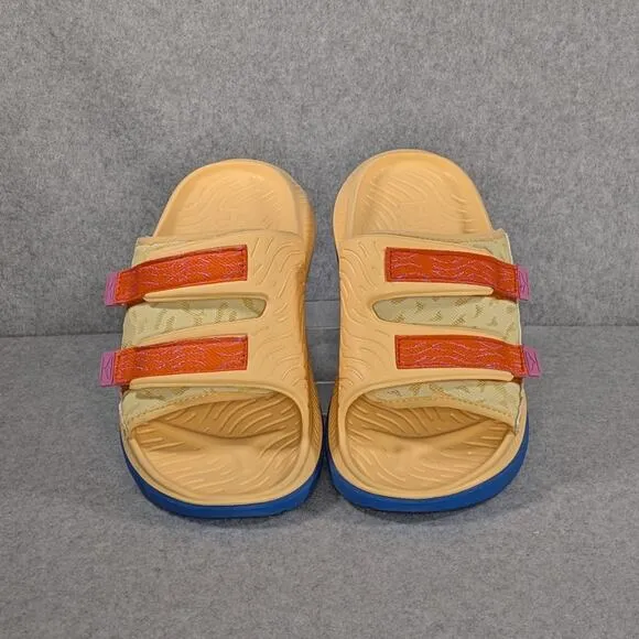 Hoka ORA Luxe Recovery Open Toe Slide Sandals Unisex M 9 W 11 Peach Impala Blue
