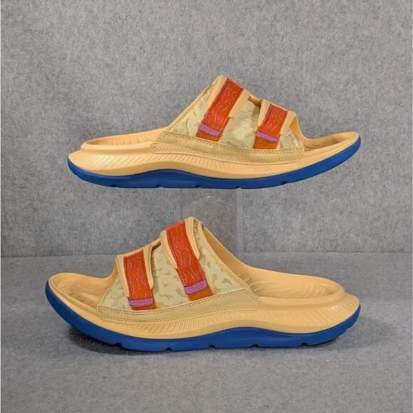Hoka ORA Luxe Recovery Open Toe Slide Sandals Unisex M 9 W 11 Peach Impala Blue