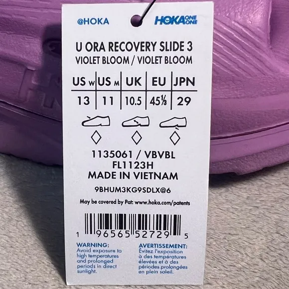 HOKA Ora Recovery  Slide  Sandals 3 Violet Bloom Purple Unisex Men's 11/Women 13