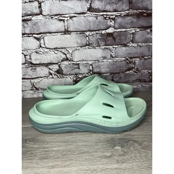 Hoka Ora Recovery Slides 3 Mist Green Trellis Slides Sandals Men Sz 12M US/45EU
