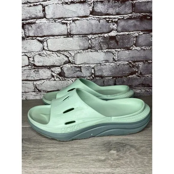 Hoka Ora Recovery Slides 3 Mist Green Trellis Slides Sandals Men Sz 12M US/45EU