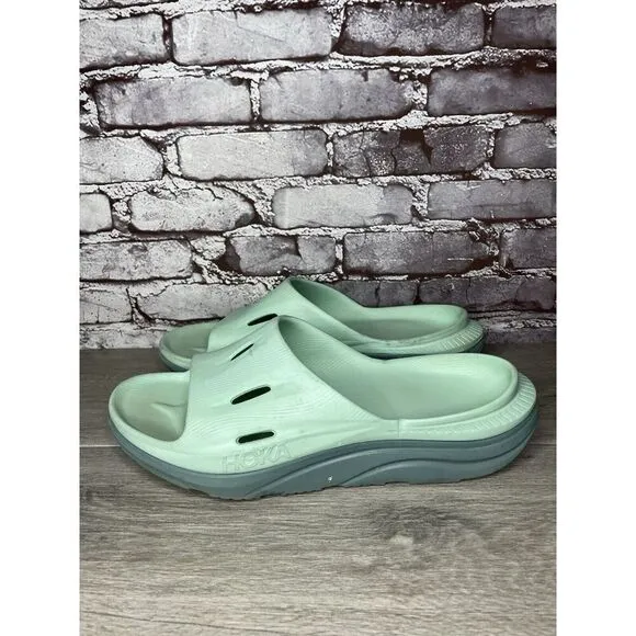 Hoka Ora Recovery Slides 3 Mist Green Trellis Slides Sandals Men Sz 12M US/45EU