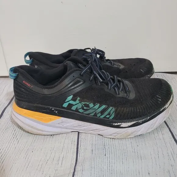 Hoka Size Men's 10.5 Hoka One One Bondi 7 Black Atlantis Running Shoes