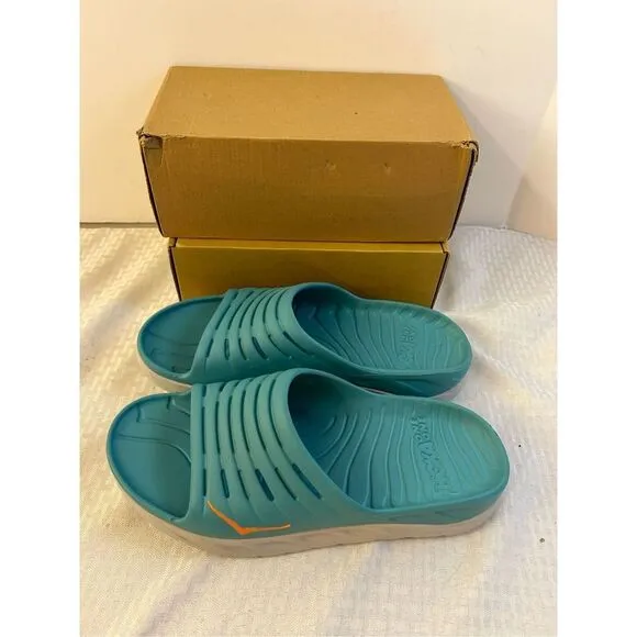 Hoka Hoka one one Mens 13 Slides recovery sandals Aquarelette/Blazing orange
