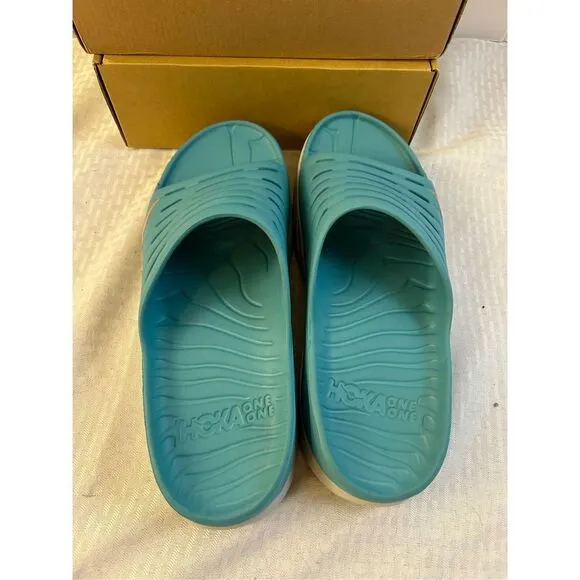 Hoka Hoka one one Mens 13 Slides recovery sandals Aquarelette/Blazing orange