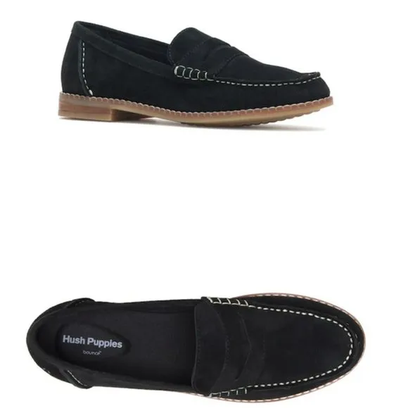 HUSH PUPPIES Black Suede Loafers Shoes
