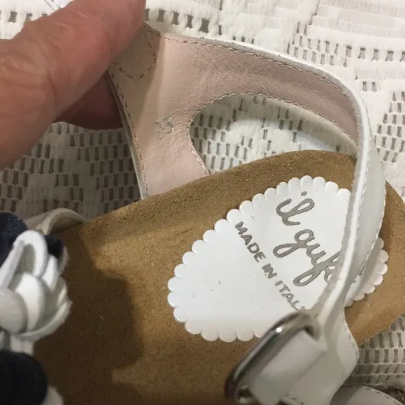 IL Gufo Kids White and Blue Leather Sandals