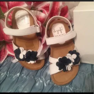 IL Gufo Kids White and Blue Leather Sandals