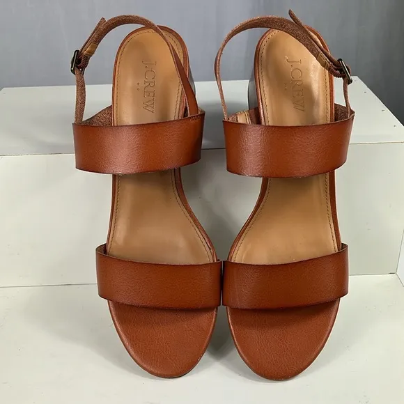 J. Crew Factory Low Block Heel Sandals in Color True Tan.