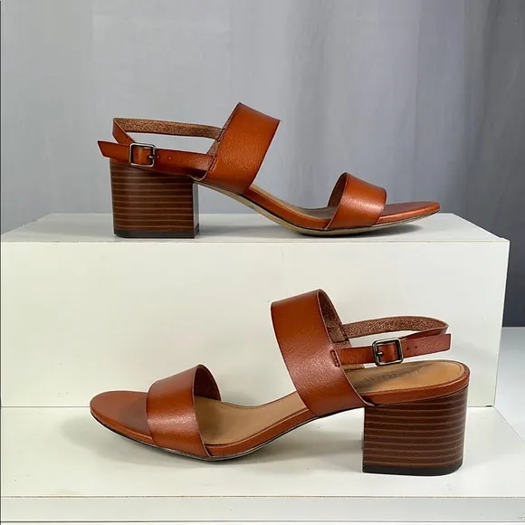 J. Crew Factory Low Block Heel Sandals in Color True Tan.