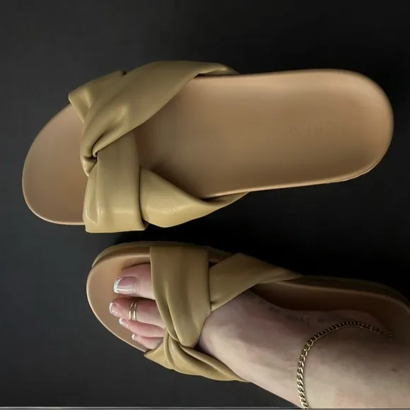 J. Crew | Women's Tan Padded Twisted Knot Slide Sandals | Size 9 NWOT