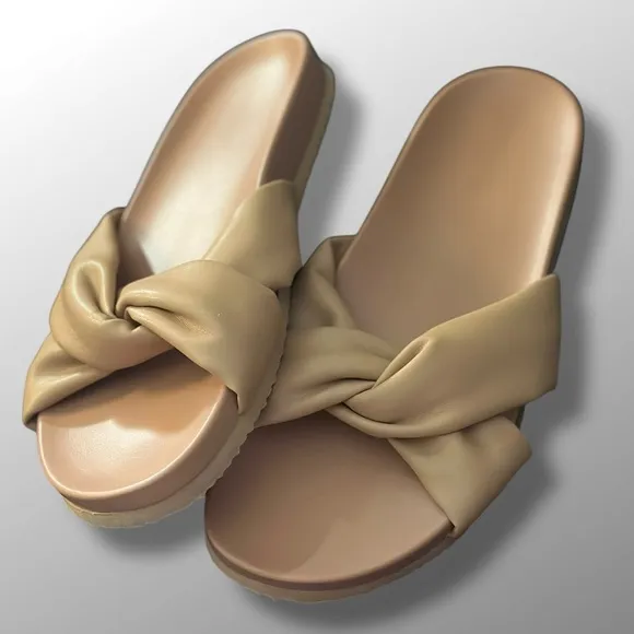 J. Crew | Women's Tan Padded Twisted Knot Slide Sandals | Size 9 NWOT