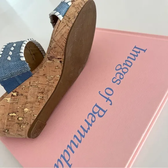 Jack Rogers Sandals Wedge Ella Cork Double Strap Coastal Blue and White Size 10