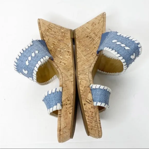 Jack Rogers Sandals Wedge Ella Cork Double Strap Coastal Blue and White Size 10