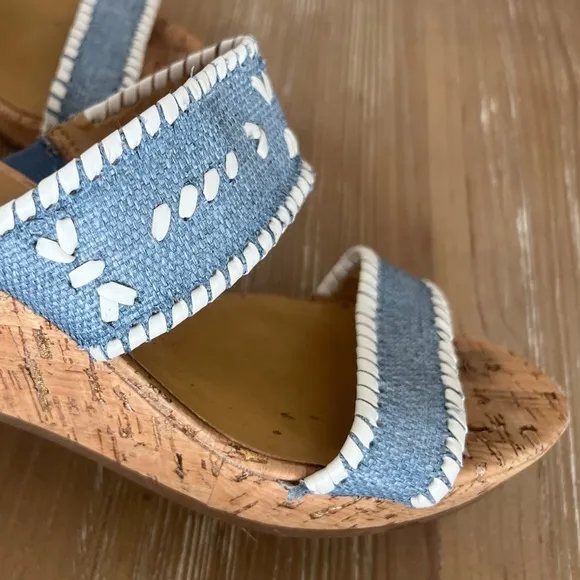 Jack Rogers Sandals Wedge Ella Cork Double Strap Coastal Blue and White Size 10