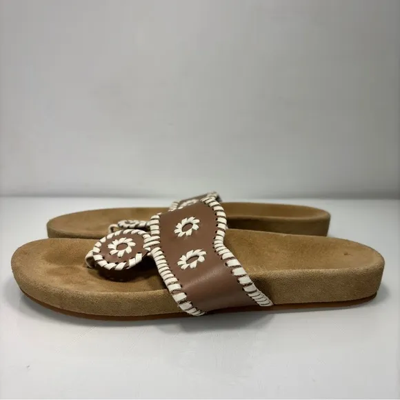 Jack Rogers Tan White Leather Jacks Comfort Thong Sandals Size 7