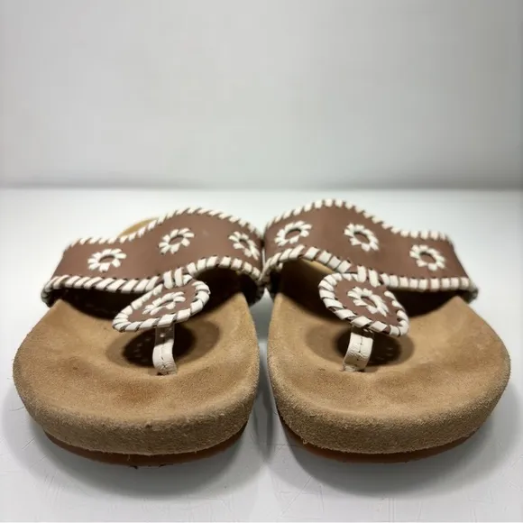 Jack Rogers Tan White Leather Jacks Comfort Thong Sandals Size 7