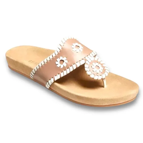 Jack Rogers Tan White Leather Jacks Comfort Thong Sandals Size 7