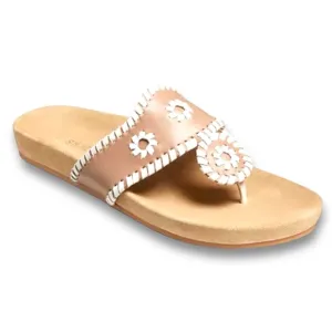 Jack Rogers Tan White Leather Jacks Comfort Thong Sandals Size 7