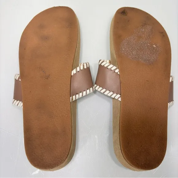 Jack Rogers Tan White Leather Jacks Comfort Thong Sandals Size 7